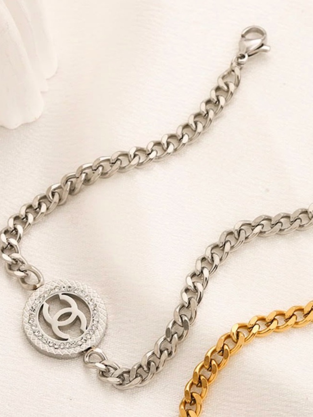 Designer Inspired Sterling Silver CCC Charm Multi-Chain Bracelet